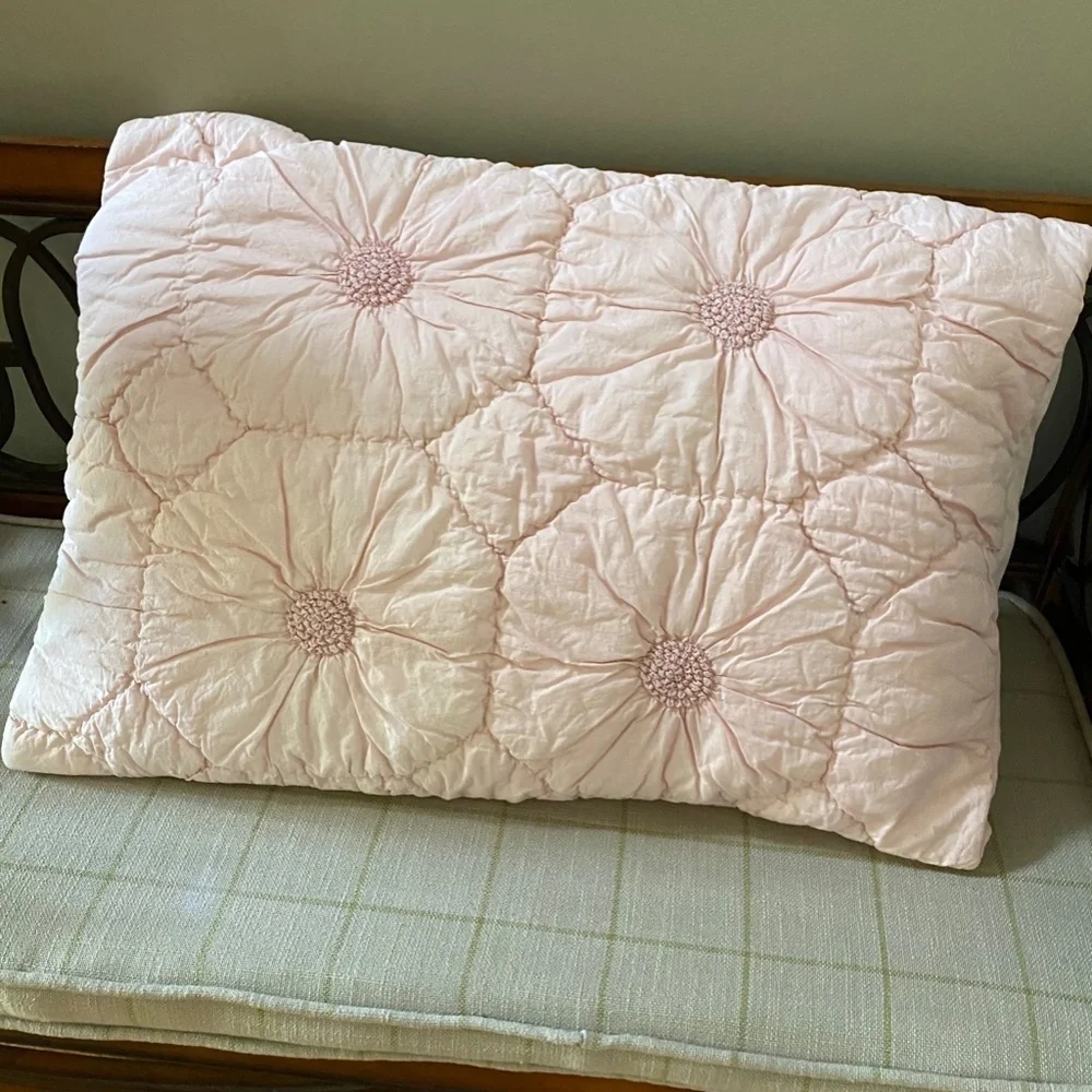 Anthropologie Pink Embroidered Standard Sham
